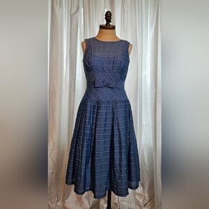 Vintage Liz Claiborne Feminine Blue Bow A-Line Dress